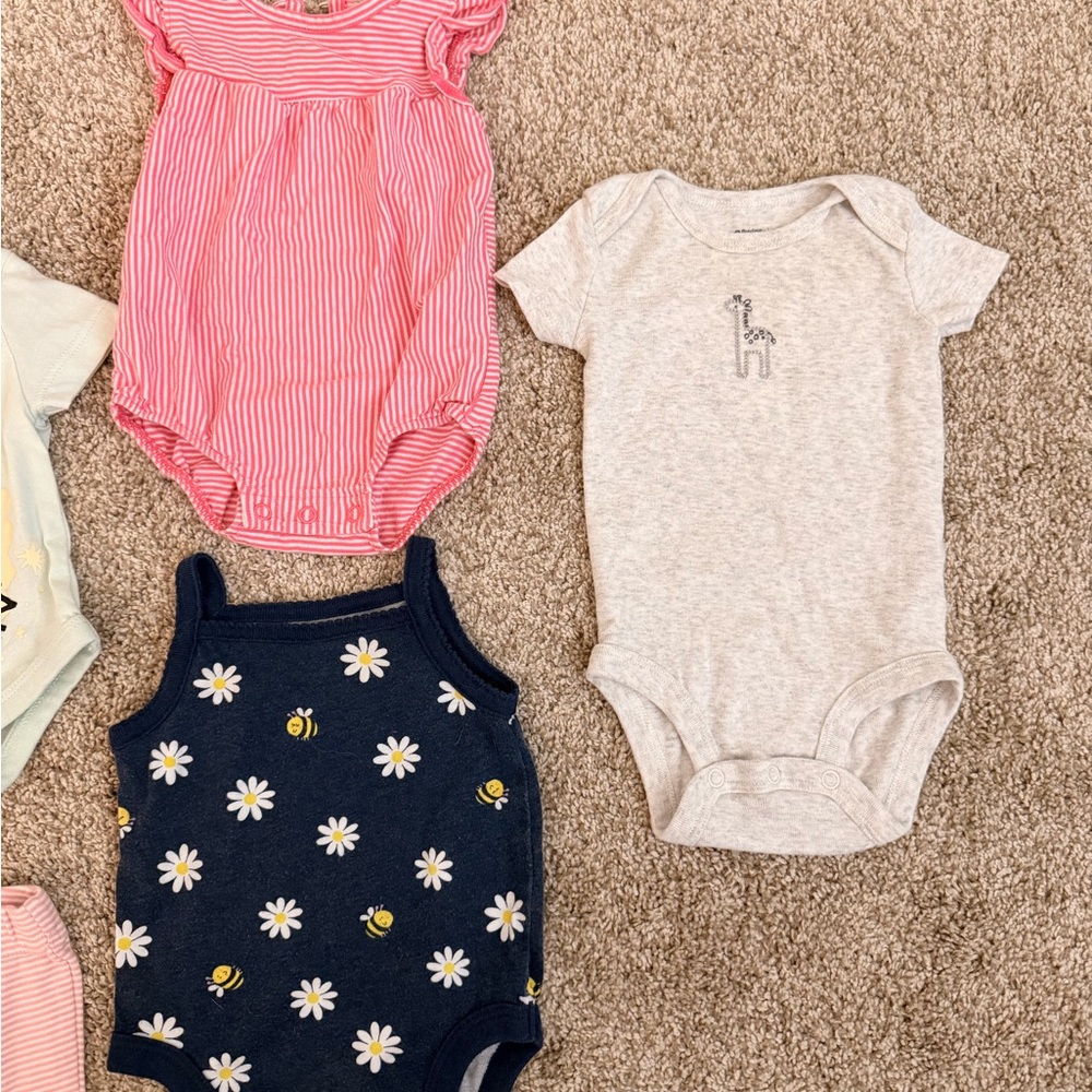 Pink Striped and Gray Giraffe Print Baby Onesies